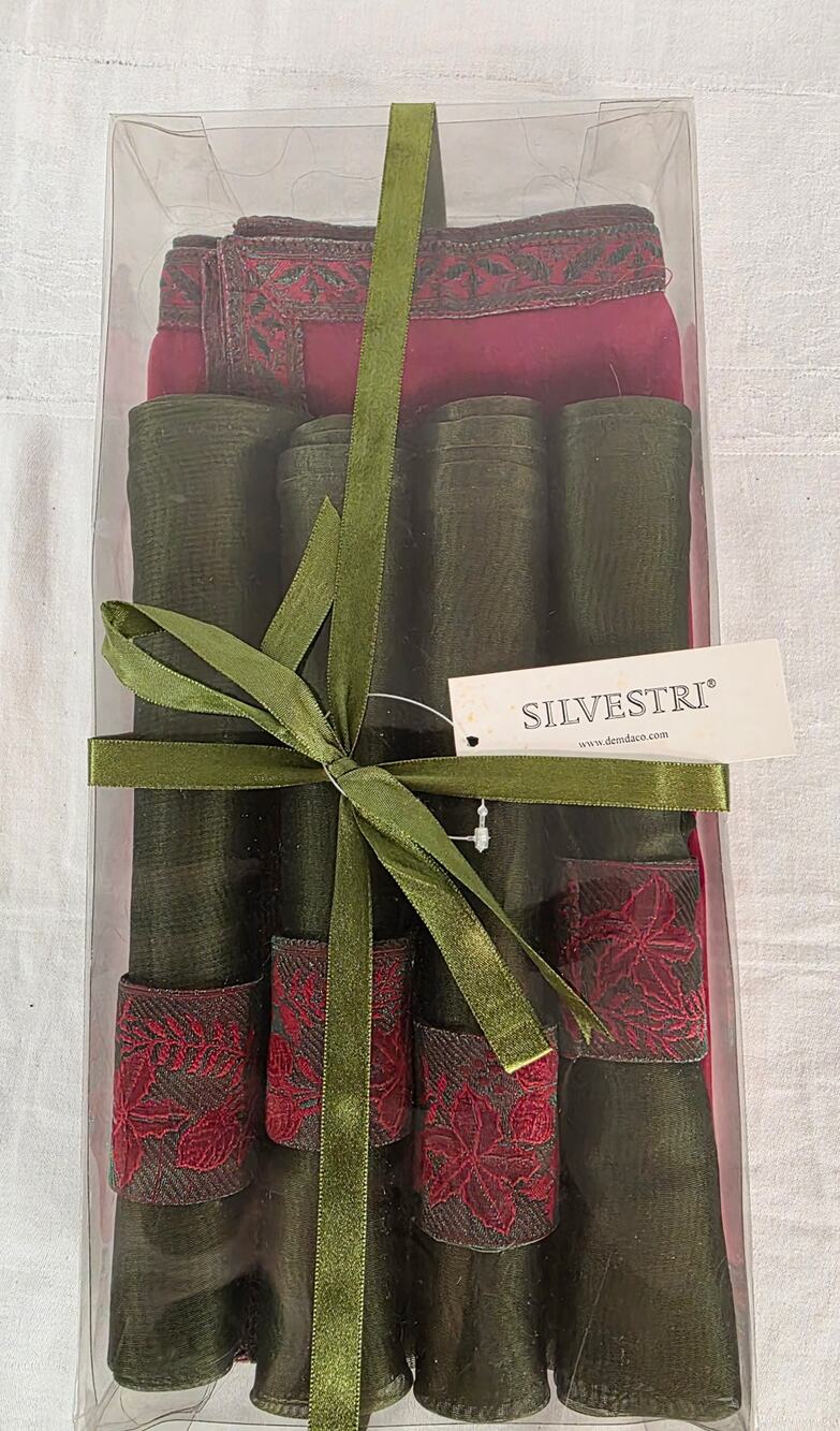 Vtg Silvestri Placemat Napkin & Ring Set Red Placemats Green Napkins NWT In Box